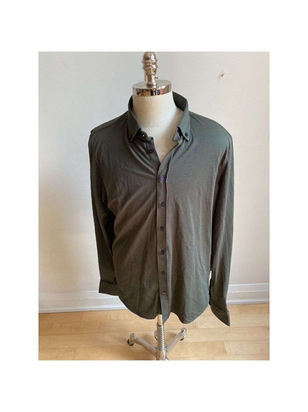 STONE Rose BNWOT Men long sleeve polo shirt green sz XLarge